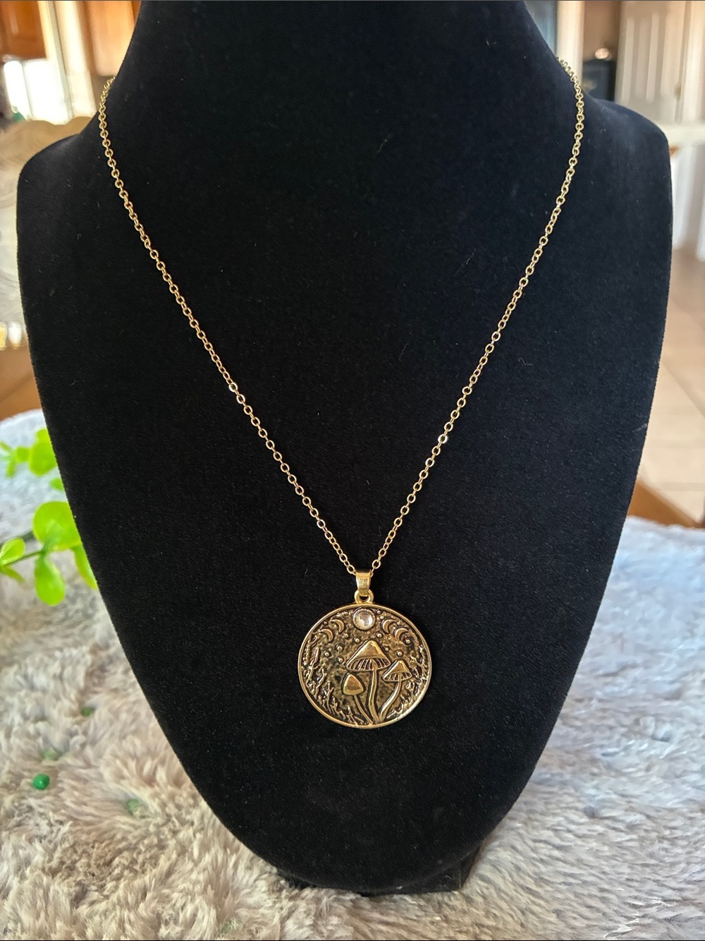 ZAD Gold-Tone Round Mushroom Pendant Necklace